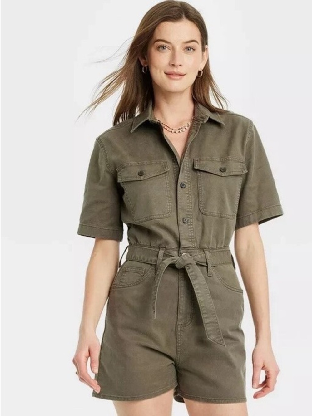 Universal Thread Olive Green Utility Romper Jumpsuit Size 8